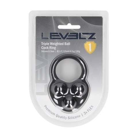 Liquid Silicone Triple Weighted Ball Cockring - Black SHOTS