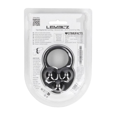 Liquid Silicone Triple Weighted Ball Cockring - Black SHOTS