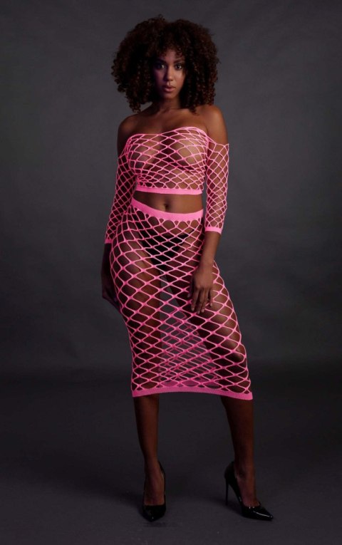 Long Sleeve Crop Top and Long Skirt - Pink - XS/XL SHOTS