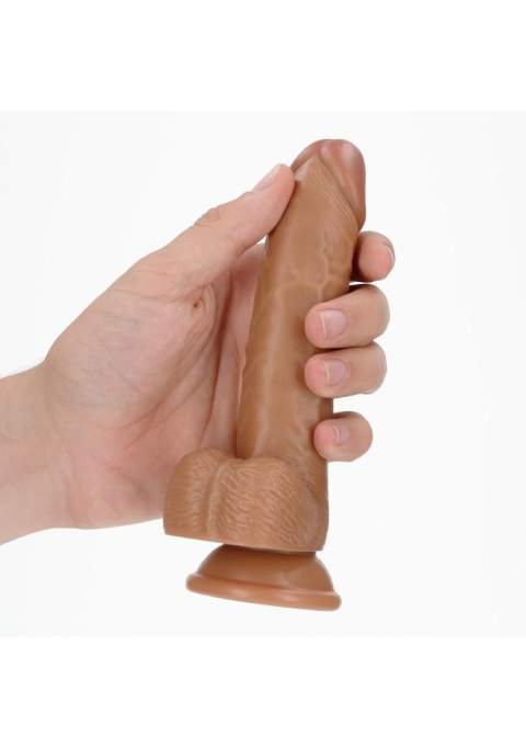 Dildo realistyczne zakrzywione RealRock z moszną i przyssawką 17 cm RealRock
