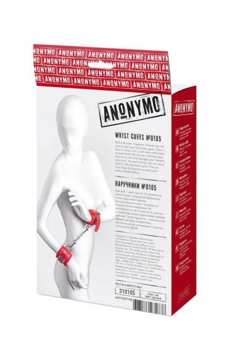 Anonymo handcuffs, PU leather, red, 27 cm Anonymo by TOYFA