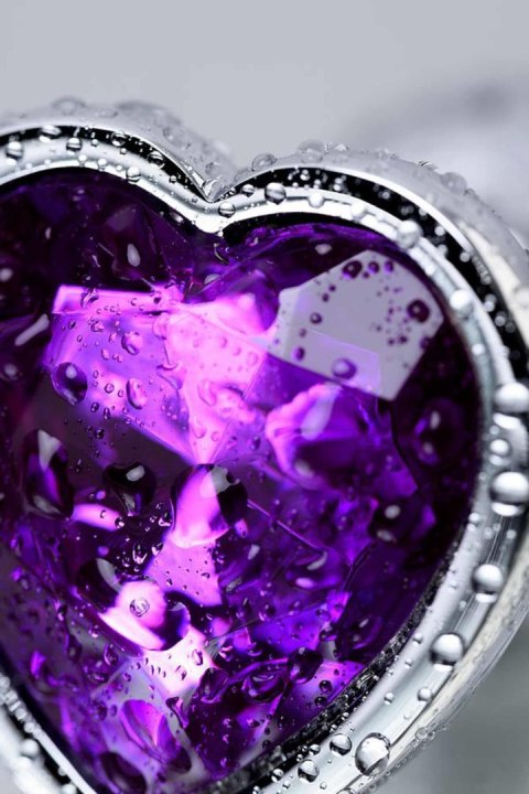 Silver anal plug with purple gem heart-shaped Metal by TOYFA