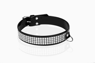Obroża damska Whips lakierowana z kryształkami czarna 3 cm Whips Collection
