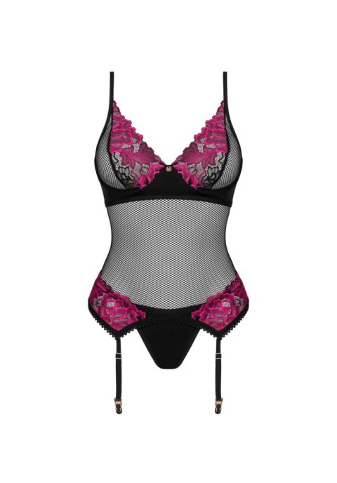Gorset Obsessive Rosenty czarny M/L z siateczki i fiszbinami Obsessive