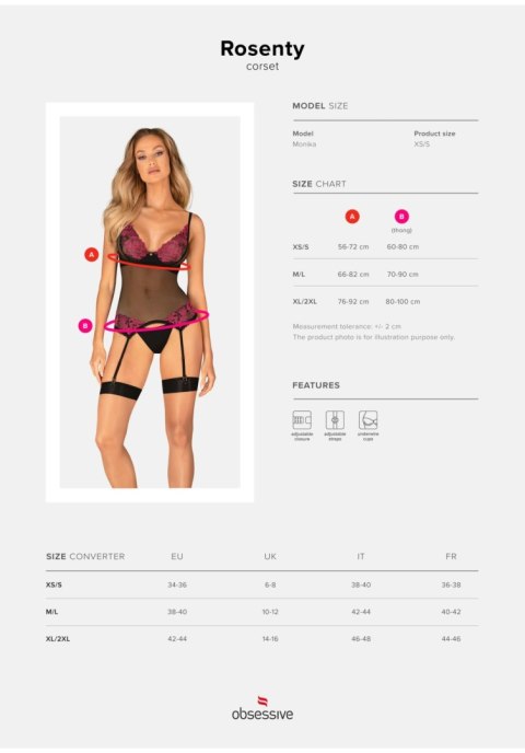 Gorset Obsessive Rosenty czarny M/L z siateczki i fiszbinami Obsessive