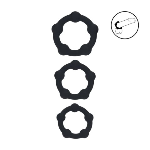 Beaded Silicone Cockring Set of 3 - S/M/L - Black SHOTS