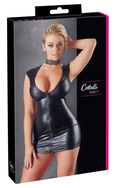 Sukienka mini wet look Cottelli PARTY czarna z zamkiem S Cottelli PARTY