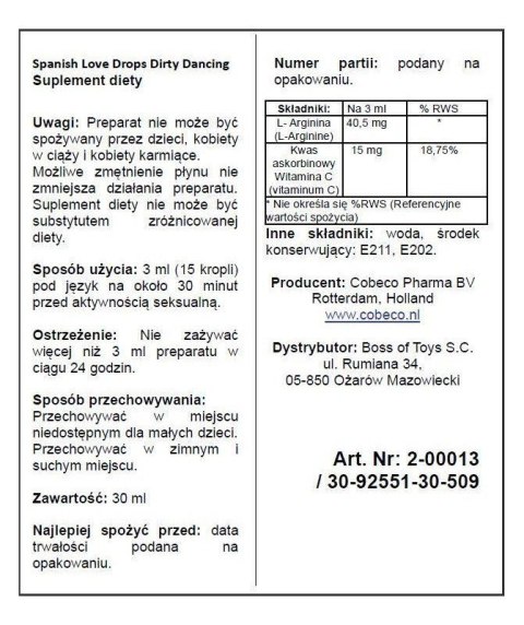 Supl.diety-Spanish Love Drops Dirty Dancing 30 ml Boss of toys