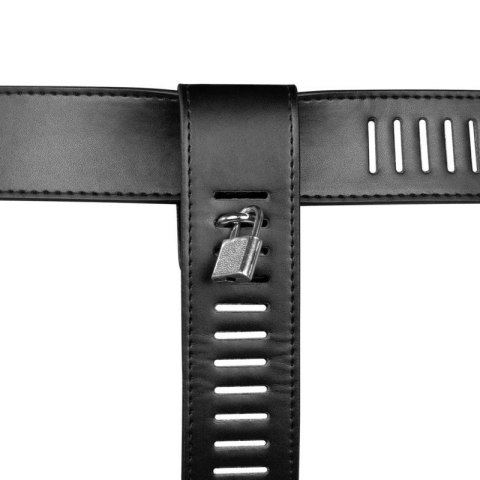 PU Leather Female Chastity Belt with Leg Restraint - Black Boss of toys