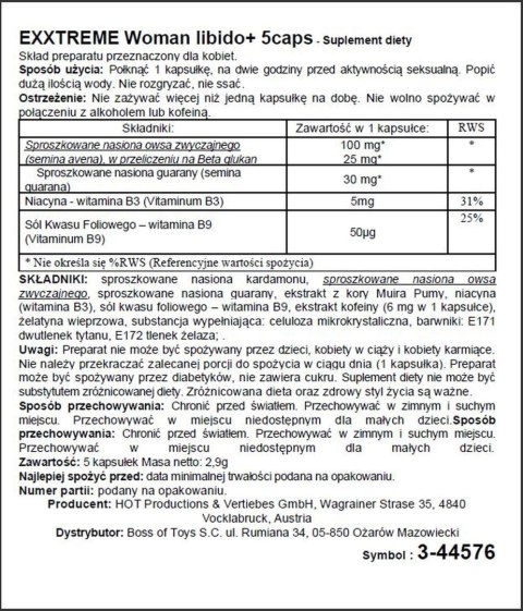 Kapsułki energetyczne podnoszą libido kobiet 5szt Hot
