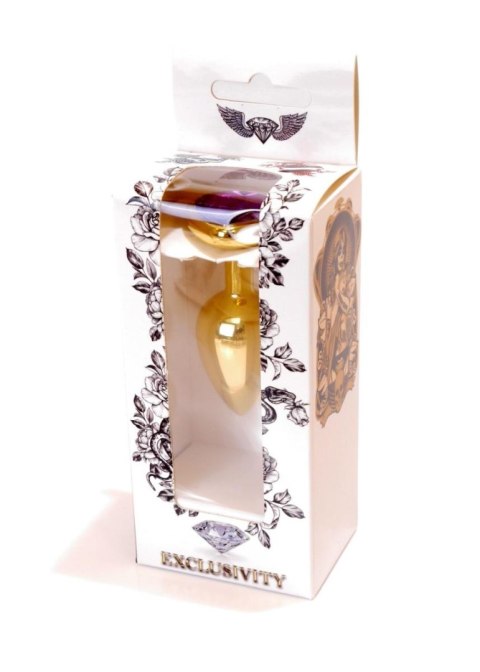 Stalowy złoty korek analny stal kryształ serce 7cm B - Series HeavyFun