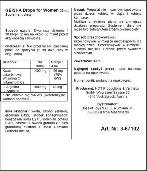 Erotyczne krople na podniecenie pożądanie kobiet Hot