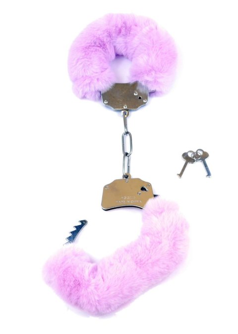Kajdanki metalowe z futerkiem bondage bdsm fiolet Fetish B - Series