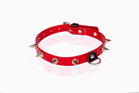 Wiązania-WHIPS lakier, obroża damska z kolcami, czerwona Whips Collection