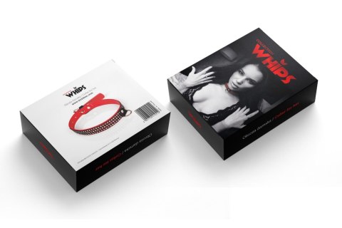 Wiązania-WHIPS lakier, obroża damskaz kryształkami, czerwona, 2cm Whips Collection