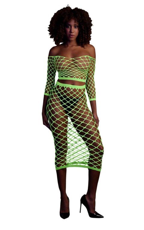 Long Sleeve Crop Top and Long Skirt - Green - XS/XL Ouch!