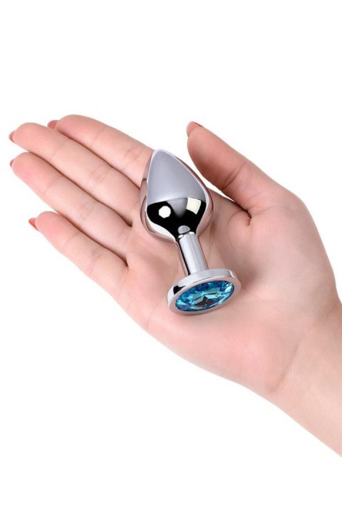 Silver anal plug with gem, turquoise Metal by TOYFA