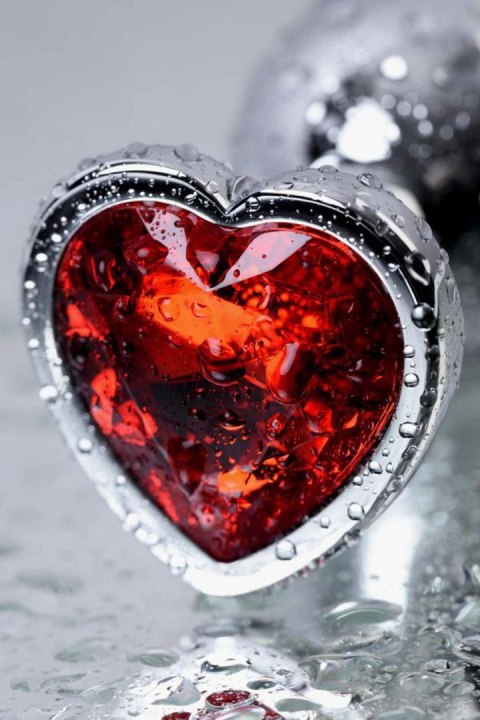 Silver anal plug with pink gem heart-shaped Metal by TOYFA