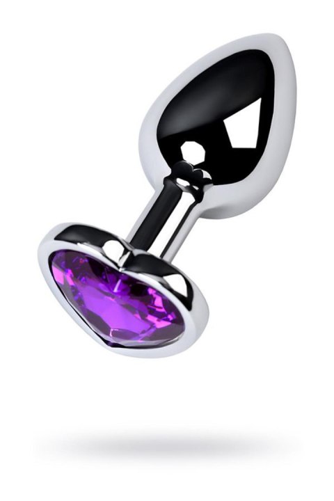 Silver anal plug with purple gem heart-shaped Metal by TOYFA