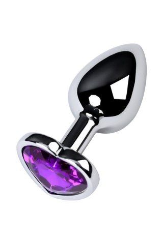 Silver anal plug with purple gem heart-shaped Metal by TOYFA