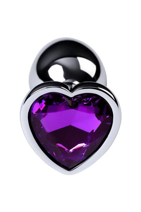 Silver anal plug with purple gem heart-shaped Metal by TOYFA