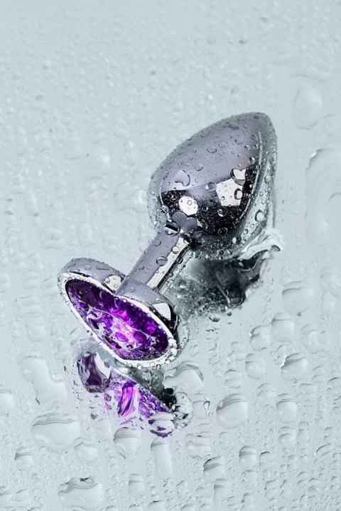 Silver anal plug with purple gem heart-shaped Metal by TOYFA