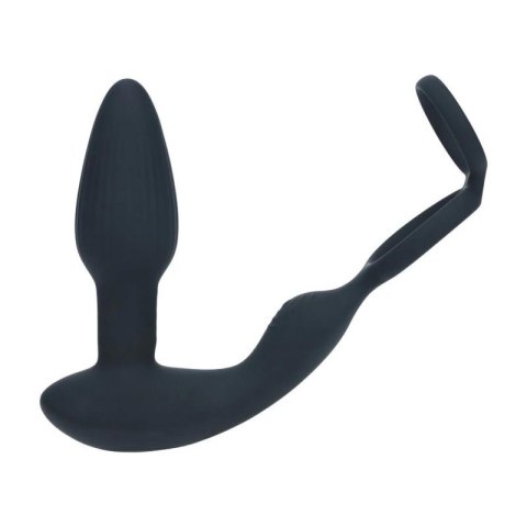 Dual Vibrating Remote Rotating Beads Silicone Prostate Stimulator with Cock and Ball Ring - Black Boss of toys