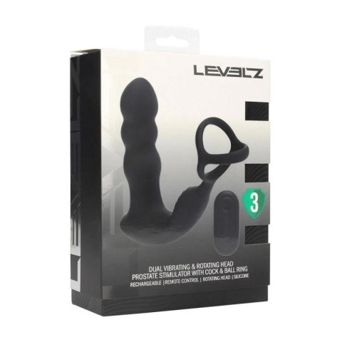 Dual Vibrating Remote Rotating Head Silicone Prostate Stimulator with Cock and Ball Ring - Black Boss of toys