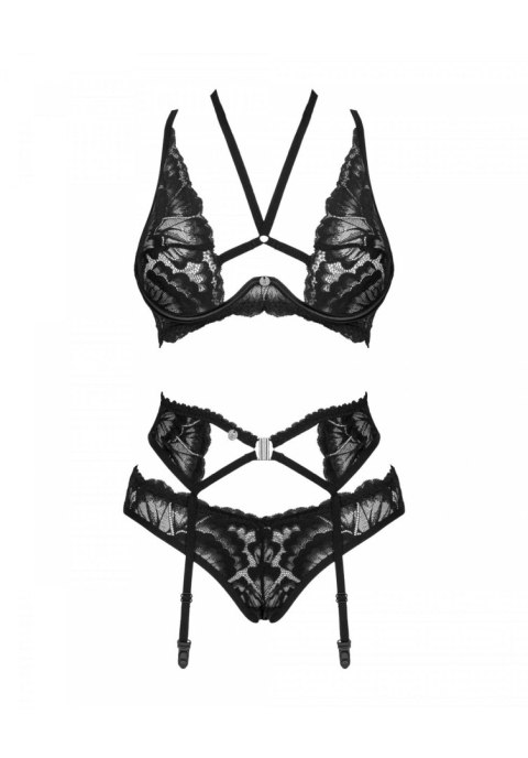 Bielizna-Alessya komplet 3-częściowy czarny XS/S Obsessive