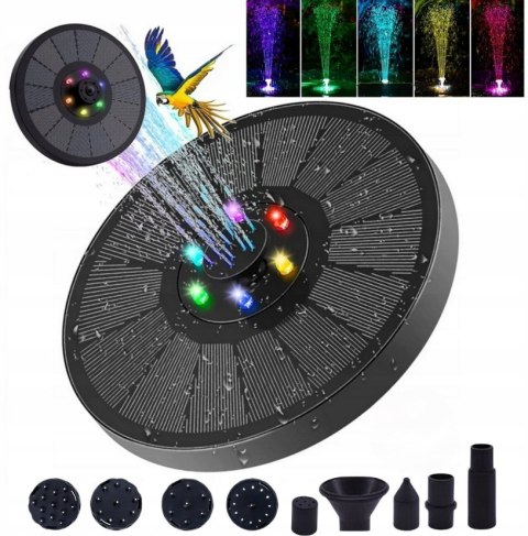 FONTANNA SOLARNA OGRODOWA ŚWIECĄCA RGB LED PŁYWAJĄCA DO OCZKA WODNEGO