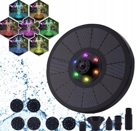 FONTANNA SOLARNA OGRODOWA ŚWIECĄCA RGB LED PŁYWAJĄCA DO OCZKA WODNEGO