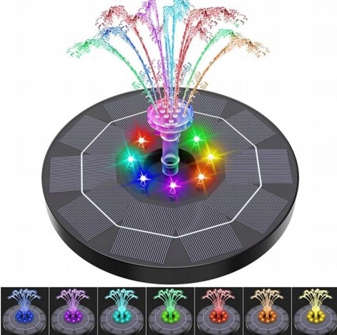 FONTANNA SOLARNA OGRODOWA ŚWIECĄCA RGB LED PŁYWAJĄCA DO OCZKA WODNEGO