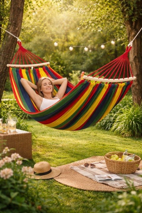 HAMAK 1 OSOBOWY STELAŻ OGRODOWY HUŚTAWKA MOCNY WZMOCNIONY DUŻY + TORBA 200*80 Fortrade