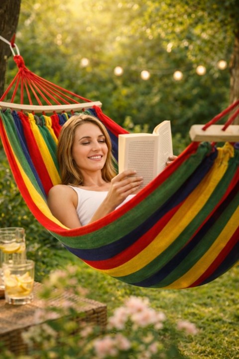 HAMAK 1 OSOBOWY STELAŻ OGRODOWY HUŚTAWKA MOCNY WZMOCNIONY DUŻY + TORBA 200*80 Fortrade