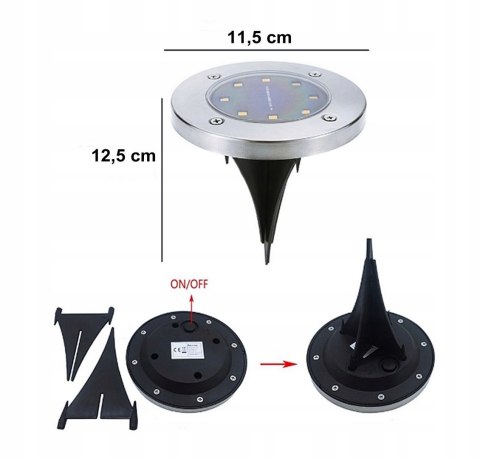 LAMPKA OGRODOWA SOLARNA DYSK LED WBIJANA NAJAZDOWA GRUNTOWE LAMPY DYSKI Fortrade