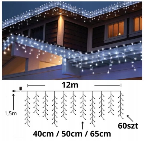 Lampki choinkowe sople 300 LED CW (20)