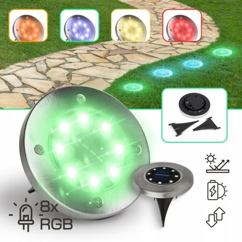 Lampki ogrodowe solar dysk rgb 8 led Fortrade