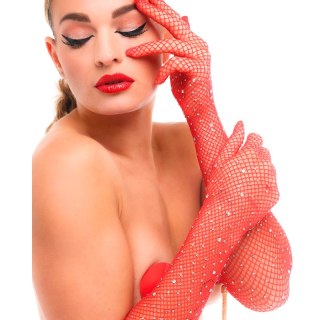 Rękawiczki Z Cyrkoniami Starlet Gloves Red/Rhinestones Kinky Diva Kinky Diva