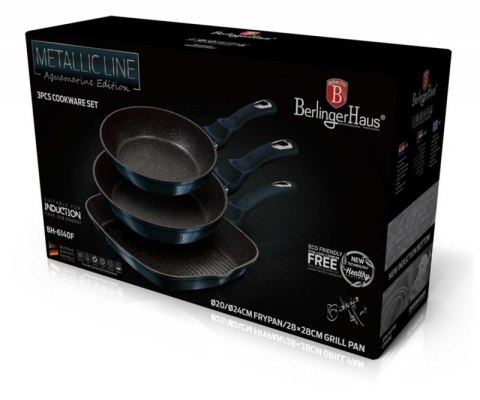 ZESTAW 3 PATELNI GRANITOWYCH 20/24/28CM BERLINGER HAUS BH-6140 AQUAMARINE Berlinger haus