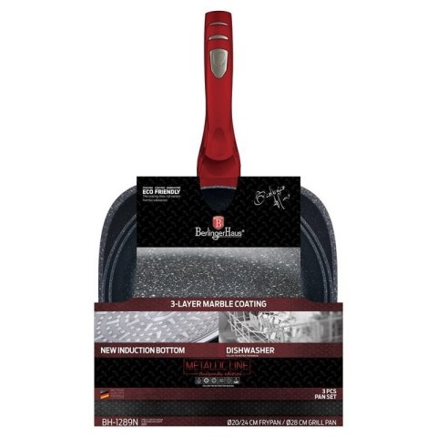 ZESTAW 3 PATELNI GRANITOWYCH BERLINGERHAUS RED METALLIC LINE BH-1289 Berlinger haus