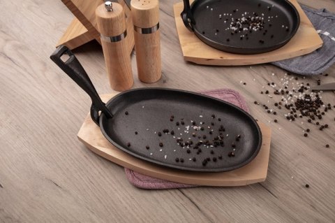 TALERZ PÓŁMISEK PATELNIA ŻELIWNA Z DESKĄ BANQUET GRADA Banquet