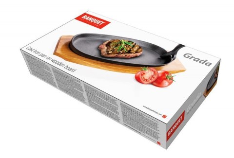 TALERZ PÓŁMISEK PATELNIA ŻELIWNA Z DESKĄ BANQUET GRADA Banquet