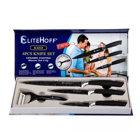ZESTAW 3 KUCHENNYCH NOŻY MARMURKOWYCH Z OBIERACZKĄ E- Elitehoff