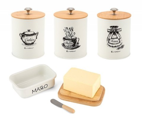 ZESTAW 3 POJEMNIKÓW KUCHENNYCH I MASELNICZKA E-6058 Elitehoff