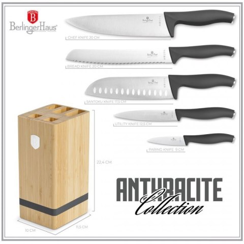 ZESTAW NOŻY BERLINGER HAUS BH-2968 ANTRACIT W BLOKU BAMBUSOWYM Berlinger haus