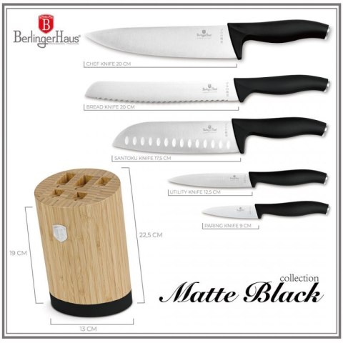 ZESTAW NOŻY BERLINGER HAUS BH-2753 MATTE BLACK W BLOKU BAMBUSOWYM Berlinger haus