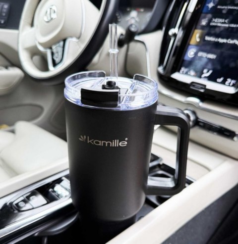 STALOWY KUBEK TERMICZNY TERMOS 1200ml Z RĄCZKĄ I SŁOMKĄ KM-2172 Kamille