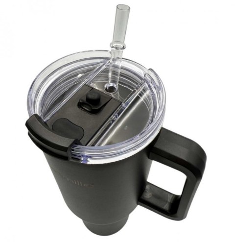 STALOWY KUBEK TERMICZNY TERMOS 1200ml Z RĄCZKĄ I SŁOMKĄ KM-2172 Kamille