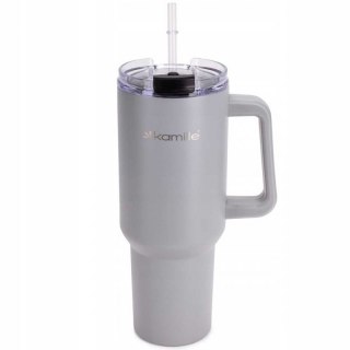 STALOWY KUBEK TERMICZNY TERMOS 1200ml Z RĄCZKĄ I SŁOMKĄ KM-2173 Kamille