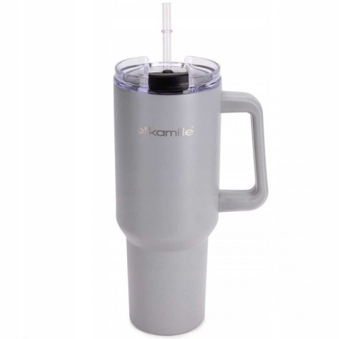 STALOWY KUBEK TERMICZNY TERMOS 1200ml Z RĄCZKĄ I SŁOMKĄ KM-2173 Kamille